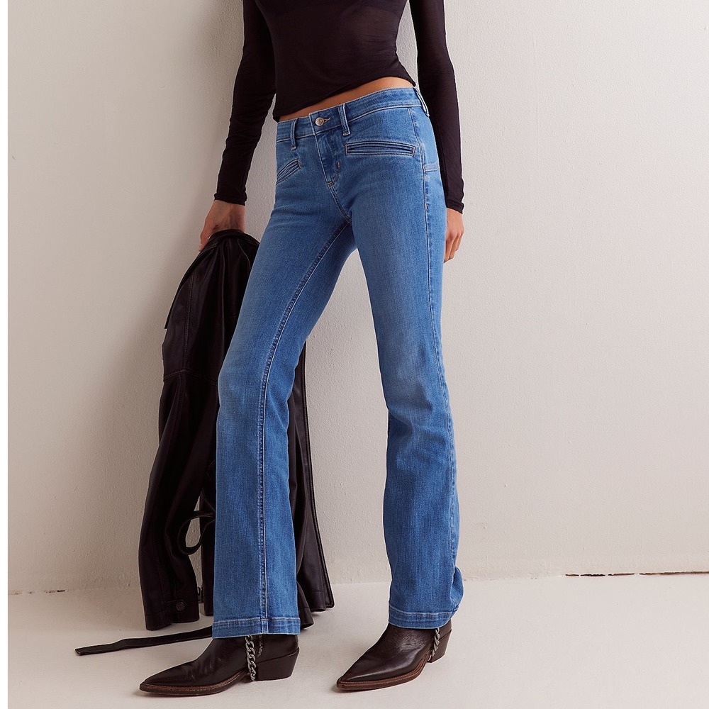 We The Free Free People Irvine Blue Low‎ Rise Flare Jeans OB2161085 Womens 29